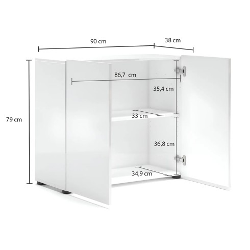 Mobile Madia 90x38x79 cm con 2 Ante e Ripiano