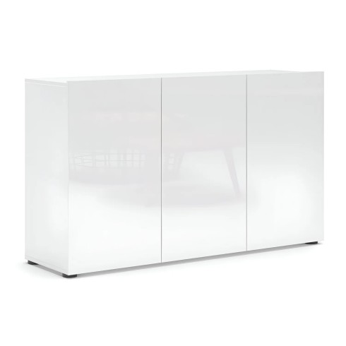 Mobile 3 Ante e 2 Ripiani 135x38x80 cm Bianco Lucido
