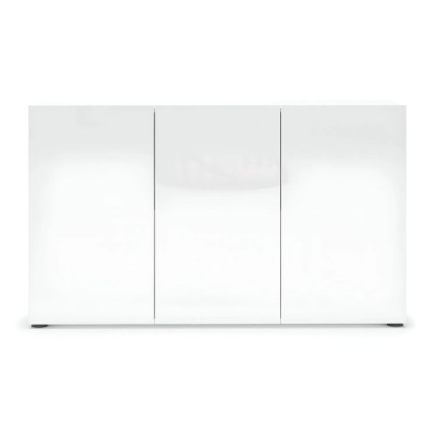 Mobile a 3 Ante con Ripiani Credenza 135x38x80 cm Bianco Lucido