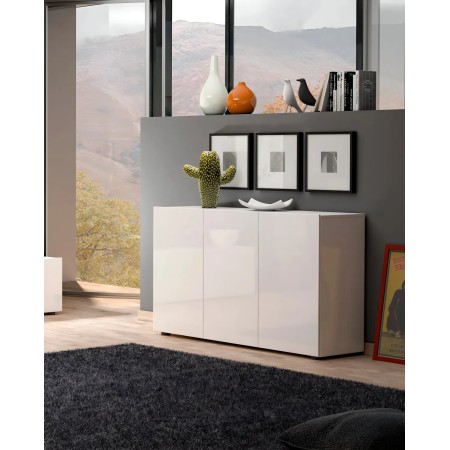 Mobile a 3 Ante con Ripiani Credenza 135x38x80 cm Bianco Lucido