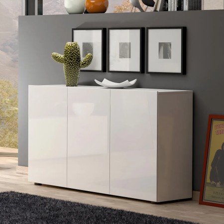 Mobile a 3 Ante con Ripiani Credenza 135x38x80 cm Bianco Lucido