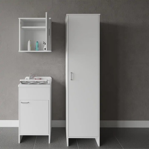 Mobile Bagno a Colonna in PVC Bianco 46,5x49x182 cm Lavanderia