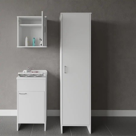 Mobile Bagno a Colonna in PVC Bianco 46,5x49x182 cm Lavanderia