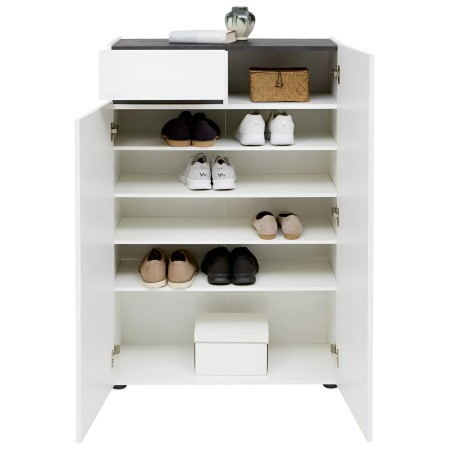 Scarpiera Bianca 80x34x115 cm 2 Ante e Cassetto Soft-Close