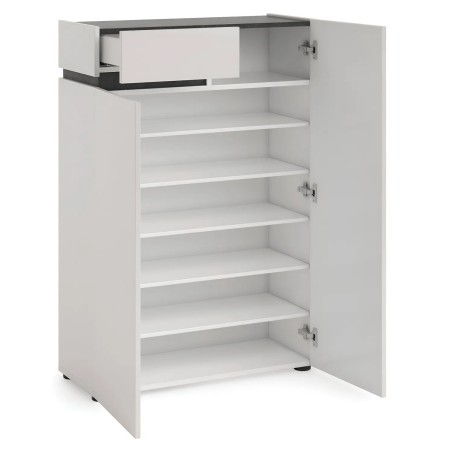 Scarpiera Bianca 80x34x115 cm 2 Ante e Cassetto Soft-Close