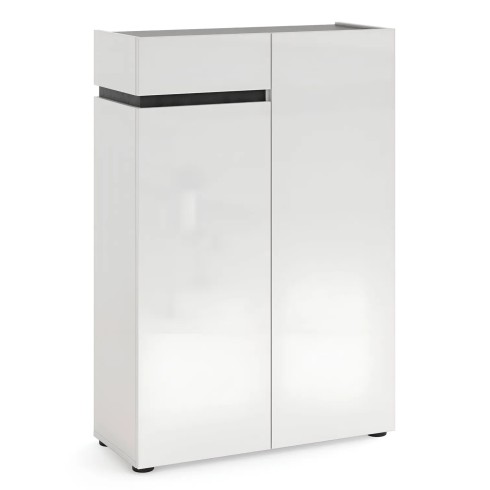 Scarpiera Bianca 80x34x115 cm 2 Ante e Cassetto Soft-Close