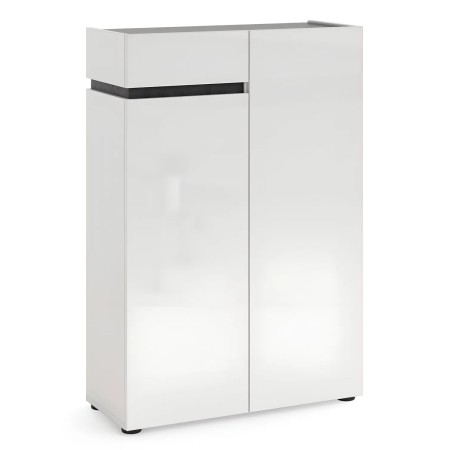 Scarpiera Bianca 80x34x115 cm 2 Ante e Cassetto Soft-Close