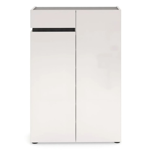 Scarpiera Bianca 80x34x115 cm 2 Ante e Cassetto Soft-Close