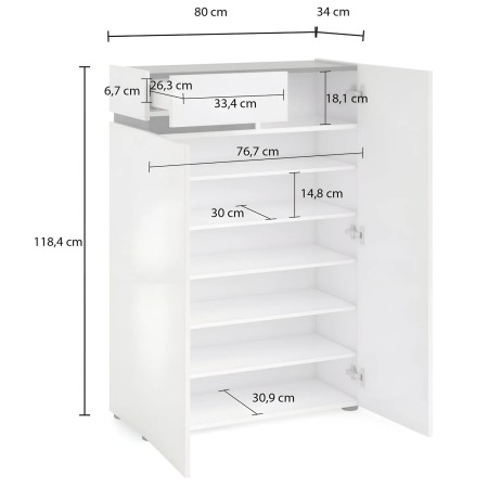 Scarpiera Bianca 80x34x115 cm 2 Ante e Cassetto Soft-Close