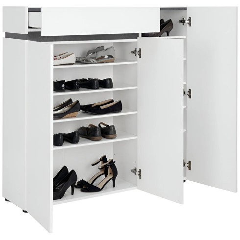 Scarpiera 3 Ante 120x34x115 cm Bianca con Cassetto Soft-Close