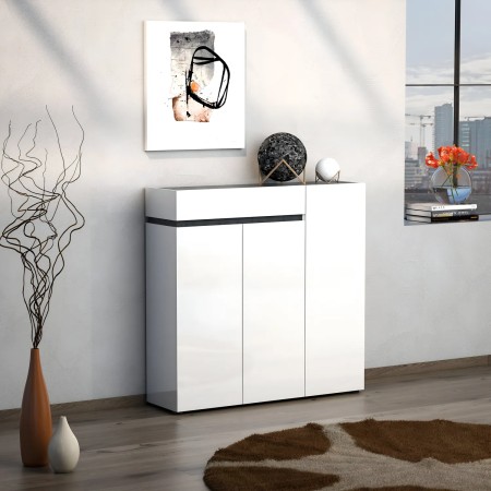 Scarpiera 3 Ante 120x34x115 cm Bianca con Cassetto Soft-Close