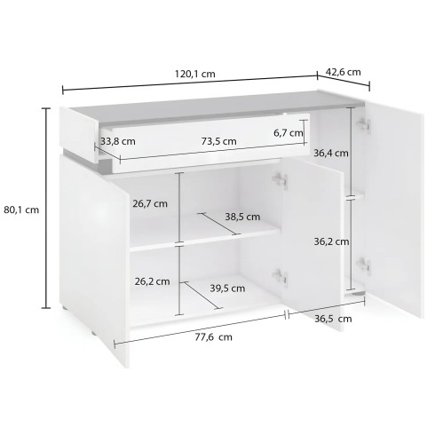 Madia Bianca 120x42x80 cm con 3 Ante e Cassetto Soft-Close