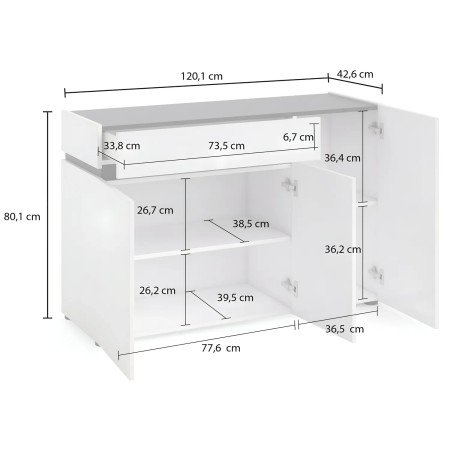 Madia Bianca 120x42x80 cm con 3 Ante e Cassetto Soft-Close
