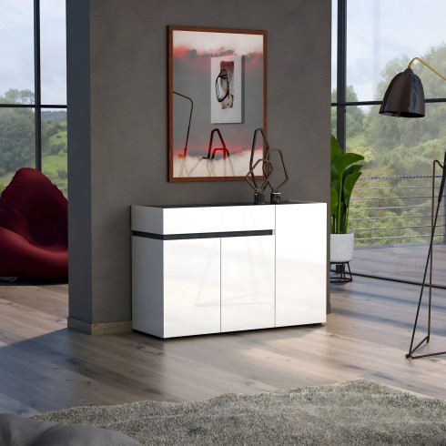 Madia Bianca 120x42x80 cm con 3 Ante e Cassetto Soft-Close
