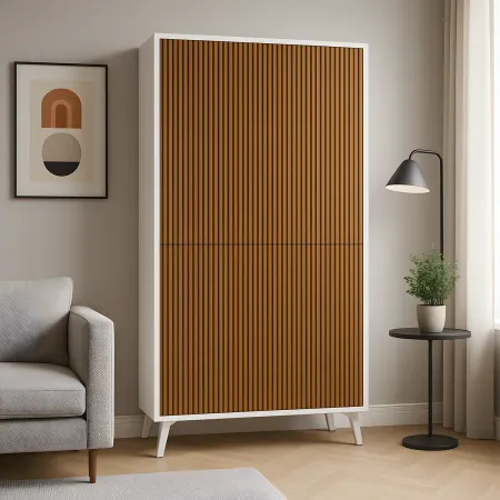 Madia da Soggiorno 4 Ante 108x41x161 cm Bianca e Rovere