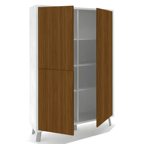 Madia da Soggiorno 4 Ante 108x41x161 cm Bianca e Rovere