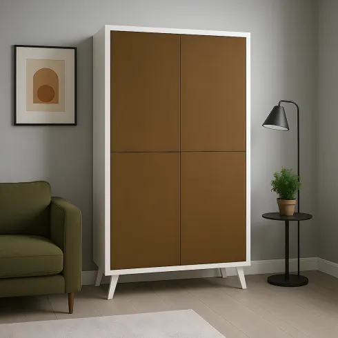 Madia da Soggiorno 4 Ante 108x41x161 cm Bianca e Ruggine