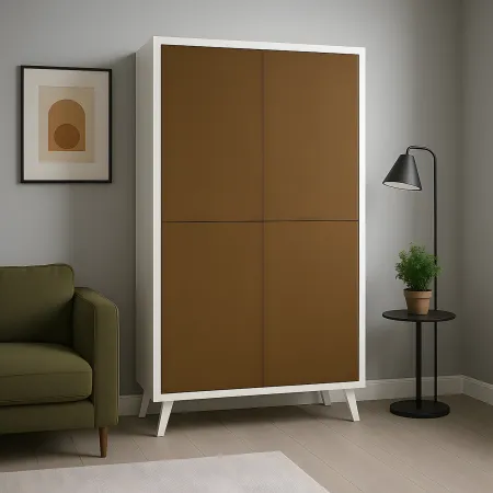 Madia da Soggiorno 4 Ante 108x41x161 cm Bianca e Ruggine