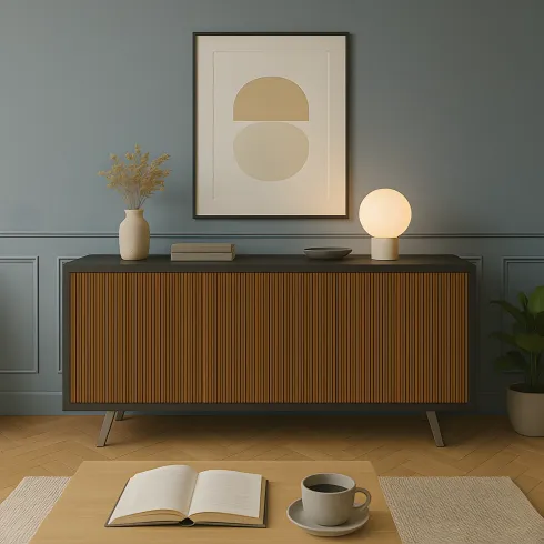Credenza Soggiorno 3 Ante Push-Pull 177x41x74 cm Nero e Rovere