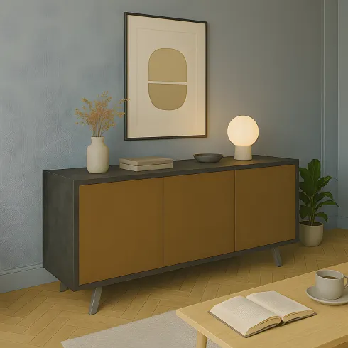 Credenza Soggiorno 3 Ante Push-Pull 177x41x74 cm Nero e Ruggine