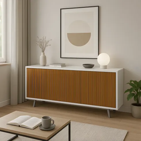 Mobile Soggiorno 3 Ante 177x41x74 cm Push-Pull Bianco e Rovere