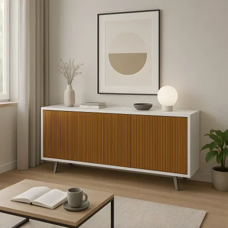 Mobile Soggiorno 3 Ante 177x41x74 cm Push-Pull Bianco e Rovere