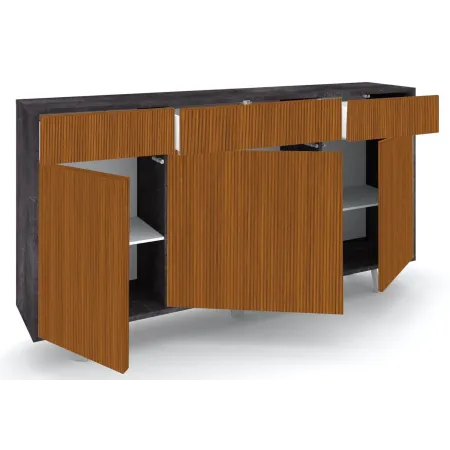 Mobile Soggiorno 164x41x92 cm 3 Ante 3 Cassetti Nero e Rovere