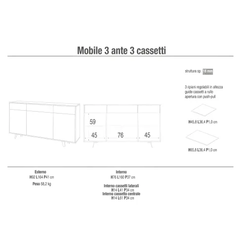 Mobile Soggiorno 164x41x92 cm 3 Ante 3 Cassetti Nero e Ruggine