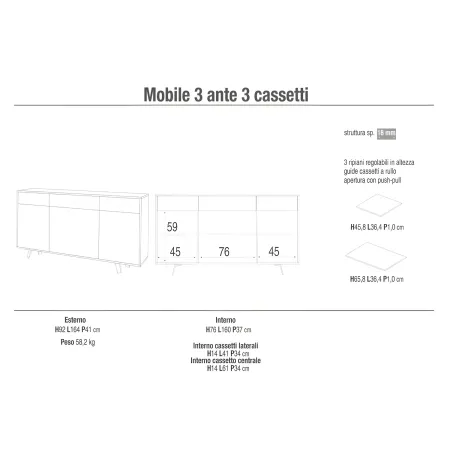 Mobile Soggiorno 164x41x92 cm 3 Ante 3 Cassetti Nero e Ruggine