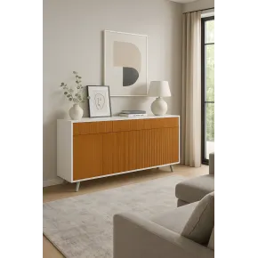 Credenza Moderna 164x41x92 cm 3 Ante 3 Cassetti Bianca e Rovere 2
