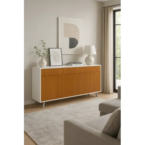 Credenza Moderna 164x41x92 cm 3 Ante 3 Cassetti Bianca e Rovere
