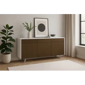 Credenza Moderna 164x41x92 cm 3 Ante 3 Cassetti Bianca e Ruggine 2
