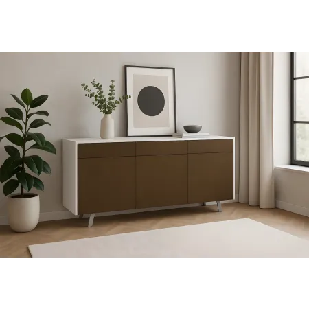 Credenza Moderna 164x41x92 cm 3 Ante 3 Cassetti Bianca e Ruggine