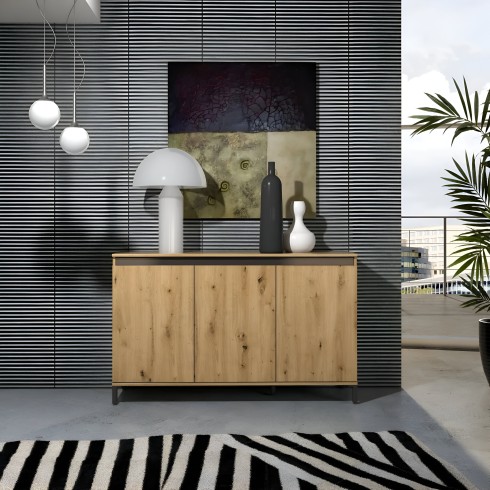 Credenza Soggiorno 3 Ante 138x84 cm Rovere Moderna