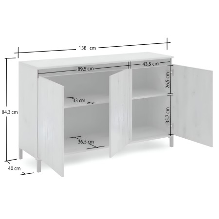 Credenza Soggiorno 3 Ante 138x84 cm Rovere Moderna
