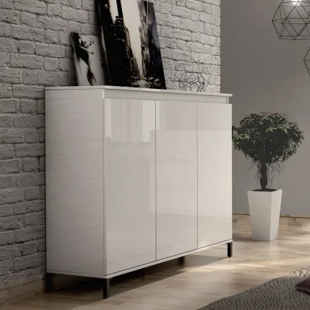 Mobile da Ingresso 138x110 cm Bianco Moderno 3 Ante 4 Ripiani