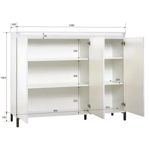 Mobile da Ingresso 138x110 cm Bianco Moderno 3 Ante 4 Ripiani