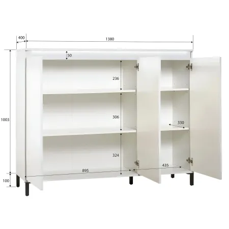 Mobile da Ingresso 138x110 cm Bianco Moderno 3 Ante 4 Ripiani