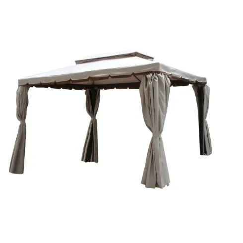 Gazebo da Giardino 3x3 Alluminio Avorio con Tende e Zanzariere