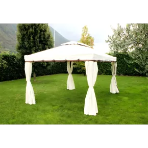 Gazebo da Giardino 3x3 Alluminio Avorio con Tende e Zanzariere 2