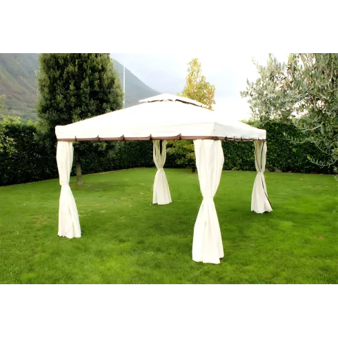 Gazebo da Giardino 3x3 Alluminio Avorio con Tende e Zanzariere