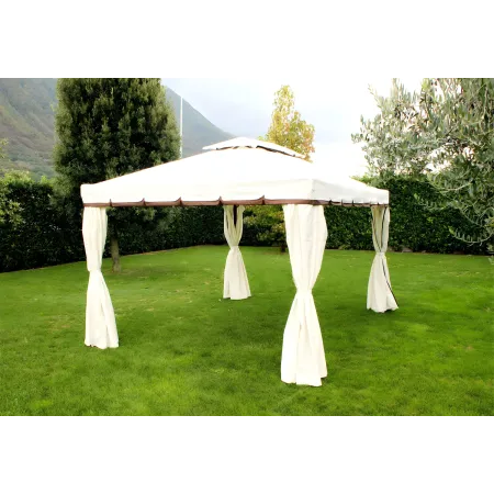 Gazebo da Giardino 3x3 Alluminio Avorio con Tende e Zanzariere