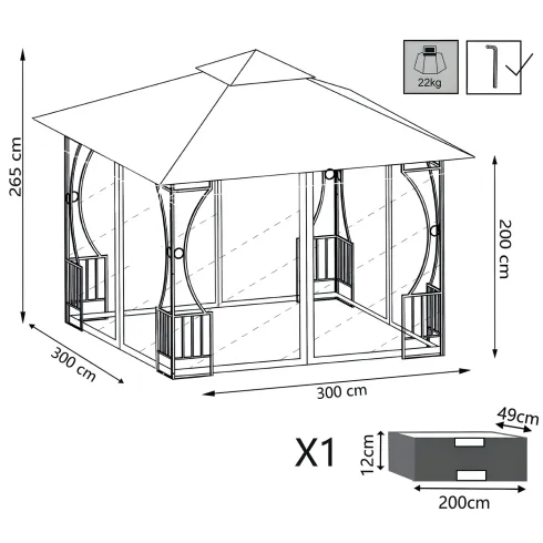 Gazebo da Giardino 3x3 m Struttura Acciaio Telo Ecrù Antivento