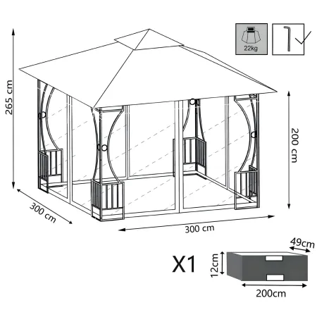 Gazebo da Giardino 3x3 m Struttura Acciaio Telo Ecrù Antivento