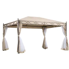 Gazebo Grande da Giardino 3x4 m Struttura Acciaio Telo Ecrù Zanzariera