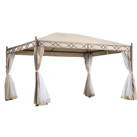 Gazebo Grande da Giardino 3x4 m Struttura Acciaio Telo Ecrù Zanzariera