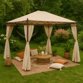 Gazebo Grande da Giardino 3x4 m Struttura Acciaio Telo Ecrù Zanzariera 2