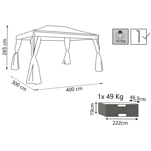 Gazebo Grande da Giardino 3x4 m Struttura Acciaio Telo Ecrù Zanzariera