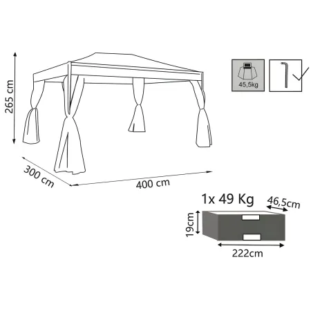 Gazebo Grande da Giardino 3x4 m Struttura Acciaio Telo Ecrù Zanzariera