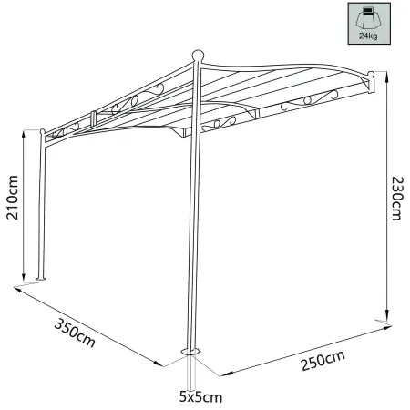 Gazebo Pergola Addossato 3,5x2,5 m Metallo Antracite Telo Ecrù